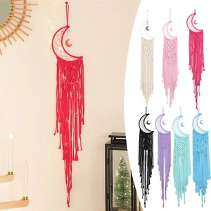 LED Boho Macrame Woven Wall Hanging Crochet Moon Star Dream Catcher with Tassel - Picture 1 of 35