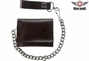 Plain Brown Biker Tri-Fold Chain Wallet – Durable Leather – Secure & Stylish - Bild 1 von 12