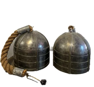 Pair Medieval Wide Hanging Steel Light Fixture Custom Built 2” Wide Rope - Picture 1 of 15