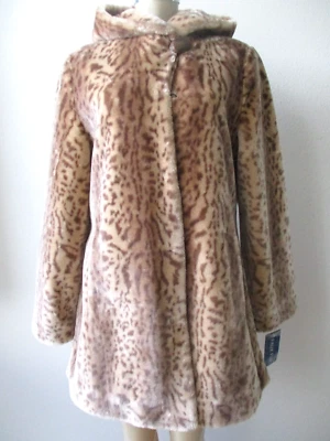 DENNIS BY DENNIS BAJO LEOPARDO IMITACIÓN PIEL MANGA LARGA ABRIGO CON CAPUCHA TALLA S - NUEVO SIN ETIQUETAS Foto 1 de 4