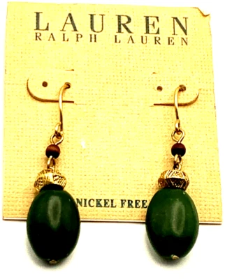 NWT Lauren Ralph Lauren Green Stone Gold Tone 1 3/4" Pierced Drop Earrings - Image 1 of 4