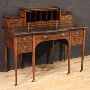 English writing desk table furniture antique inlaid wood 19th century office - Picture 1 of 12