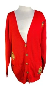 Vintage Forelli Red Cardigan Sweater Embroidered Design Size 22/24 - Picture 1 of 15