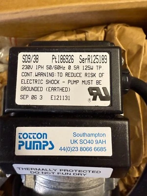NEW Totton Pumps SD9/38 Diaphragm Pump Motor ASSY Pt186926 230V 1PH 0.5A 125W 1P - Image 1 of 3