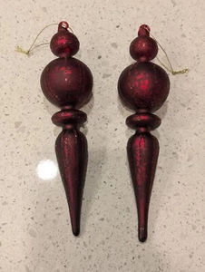 Vintage Pair Of Blown Glass Finial Christmas Tree Holiday Ornament, Burgundy Red - Picture 1 of 11