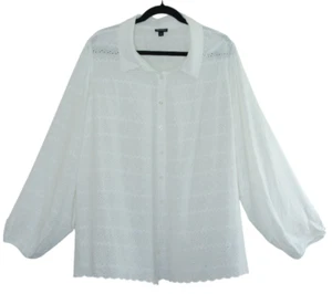 Torrid Eyelet Button Up Long Peasant Sleeve Blouse Shirt 4X White NWOT - Picture 1 of 9