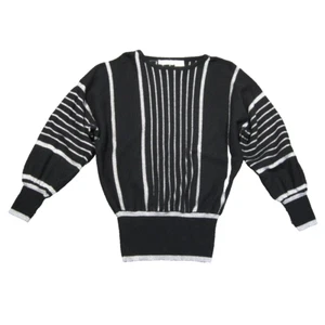 Vtg Albee Lambswool Sweater S Black Tapered Metallic Stripe Artsy 80s 90s Glam - Picture 1 of 8