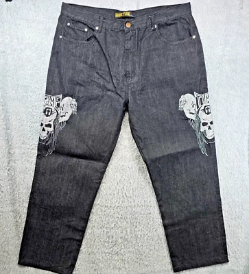 Jeans masculino Game Time 44x30 preto tapout folgado Y2K bordado hip hop skatista - Imagem 1 de 4