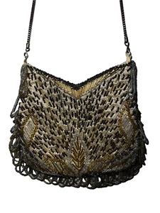 LA REGALE Gold Hand Beaded Evening Bag Purse Chain Handle Shoulder Strap Snap - Picture 1 of 5