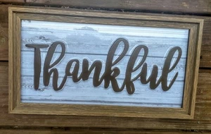 "Thankful" Cursive Home Decor Sign Wood Frame Rectangle Rustic - New! - Picture 1 of 6