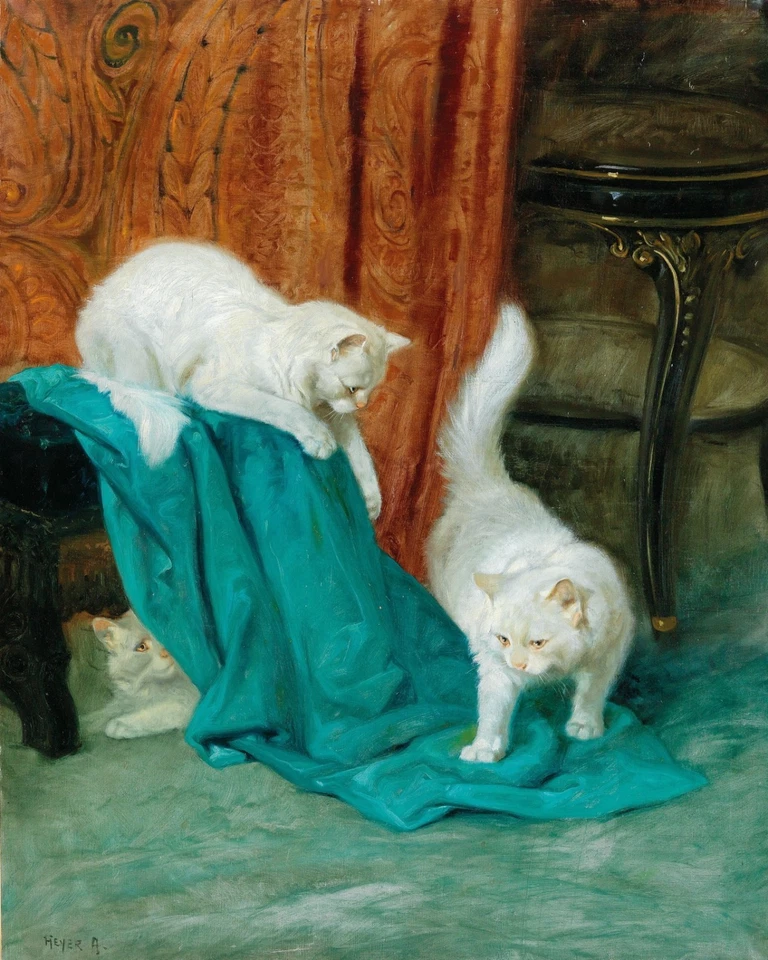 17095.Wall Decor Poster.Interior Art.Painting A. Heyer Cats Playing - Image 1 of 1
