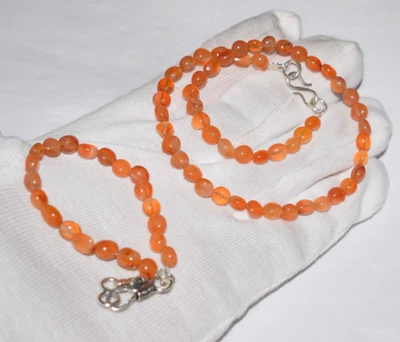 Naturale Arancione Corniola Gemma 925 Argento Sterling Braccialetto Fatto a Mano - Immagine 1 di 4