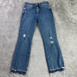 We The Free Jeans Women's 25 Blue Slim Straight Mid-Rise Ripped Button Fly - Picture 1 of 13