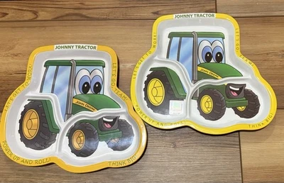 John Deere Johnny Traktor Melamin spülmaschinenfest geteilt Kinderteller 2 Stück - Bild 1 von 4