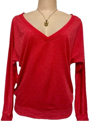 American Eagle Mujer Top Talla M Vacaciones Rojo Dorado Blusa Manga Larga Camisa Linda Foto 1 de 4