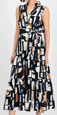 NWT Tahari ASL Women's Printed Lined Shirtdress, Black Sand, Sz 12, $159 - Image 1 of 4