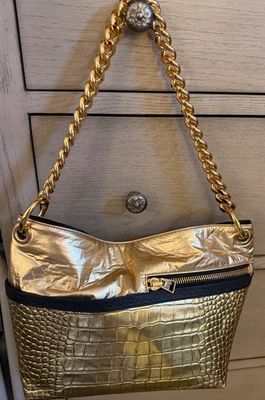 Bolso Bandolera Tom Ford Avery Eslabón de Cadena Dorado Cuero Repujado con Logo  Foto 1 de 4