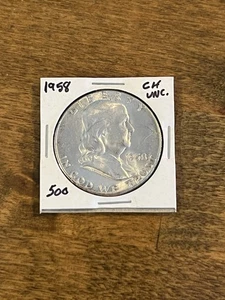 Medio dólar Franklin 1958 plata elección 50C sin circular gran brillo #811 - Imagen 1 de 7