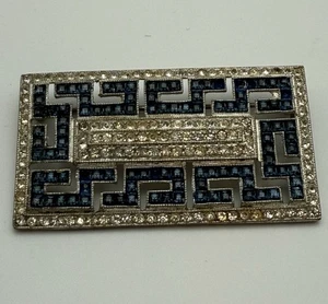 Vintage Art Deco Style Silver Tone Blue & Clear Stone Brooch/Pin - Picture 1 of 3