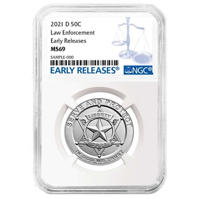 2021-D UNC Clad 50c National Law Enforcement Half Dollar NGC MS69 ER Blue Label - Image 1 of 3