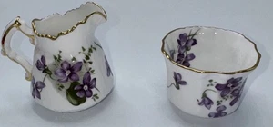 AYNSLEY Piccola SUGAR BOWL & CREAMER "Violette" Viola Violette Inglese Bone China - Foto 1 di 13