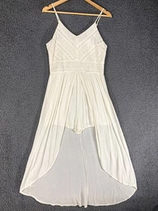 Almost Famous Romper Womens L Lace Boho High Low Dress Beachy Button Split Front - Picture 1 of 17