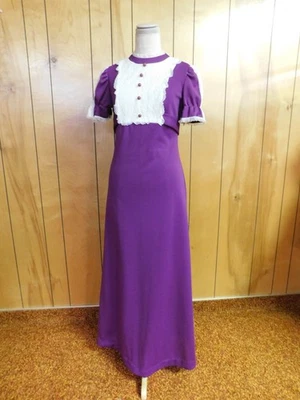 Vestido maxi roxo vintage década de 1970 cintura hippie 27" - Imagem 1 de 4