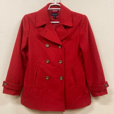 Abrigo Lands End Pea para mujer talla 8 rojo mezcla de lana abotonada doble pecho 312648 Foto 1 de 4