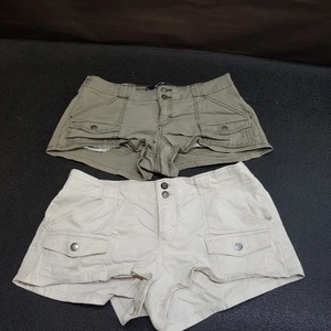 Lot Of 2 Hollister Low Rise Shorts Women's Size 4 W27 Olive And Cream - Picture 1 of 9