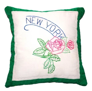 Accent Throw Pillow New York State Flower Made From Vintage Quilt - Picture 1 of 4