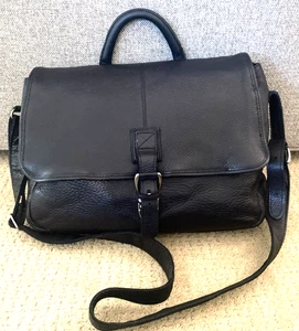 Valigetta a tracolla vintage in pelle nera LL BEAN borsa messenger da viaggio casual - Foto 1 di 21