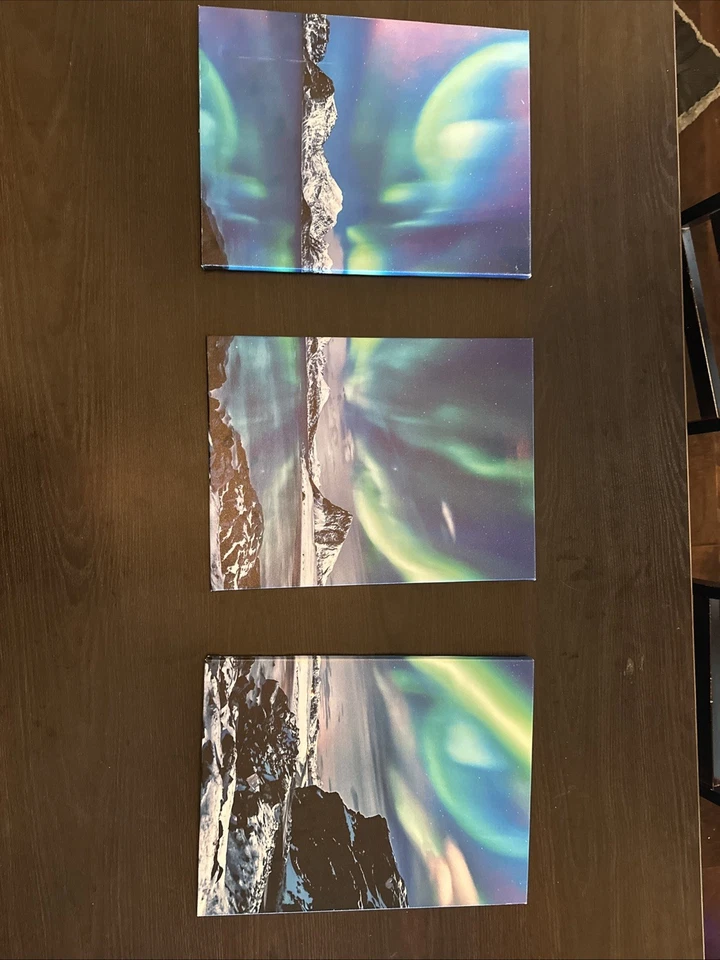 3 Piece Wall Art Modern Northern Lights Canvas 12x16in- Aurora - Image 1 of 4