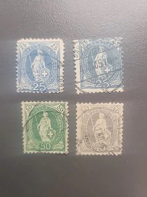 Switzerland 1892 - 1902 , 4 Stamps , 50 F Stamp Have Some Issues - Image 1 of 3