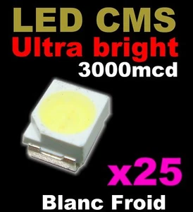190/25# LED CMS Cold White PLCC2 / 3528-25pcs 3000mcd - Picture 1 of 1