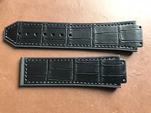 Correa de reloj de goma de cocodrilo negra genuina Hublot LR521 110 80 26 mm - Imagen 1 de 7