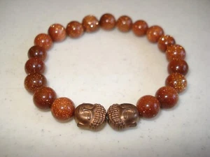 Bracciale Buddha 6" Elasticizzato Magia FACILE ON OFF Senza Chiusura Pietra Oro Naturale 8mm Gemma - Foto 1 di 5