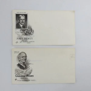 2 Vintage First Day Issue Envelopes John Dewey Grandma Moses - Picture 1 of 3