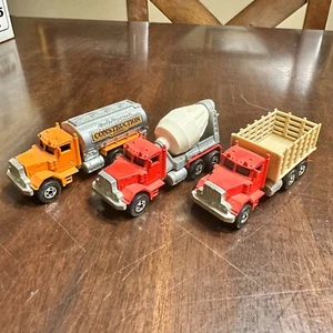Vintage Hot Wheels Peterbilt Die-Cast Trucks Lot Of 3 Tanker Cement & Stake Bed - Picture 1 of 8