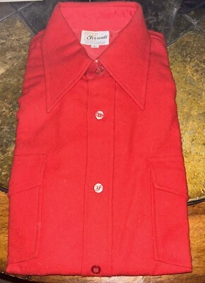 复古 Ferranti 羊毛混纺纽扣领衬衫红色男式 L 码全新! — 第 1/4 张图片