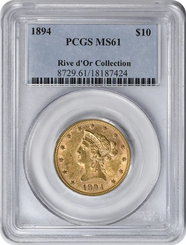 1894 $10 Gold Liberty Head MS61 PCGS Cover