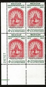 US Scott #1157, Plate Block #26707 1960 Mexican 4c FVF MNH Lower Left - Picture 1 of 1