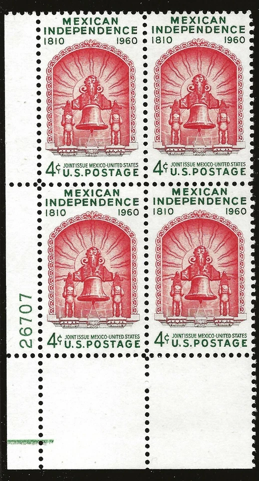 US Scott #1157, Plate Block #26707 1960 Mexican 4c FVF MNH Lower Left - Image 1 of 1