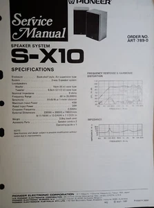 Pioneer S-X10 Service Manual Speaker System Original - Picture 1 of 3