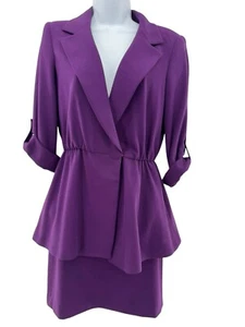 Alice + Olivia Purple Ena Hook Eye Closure Blazer Skirt Suit Outfit Set Size 6 - Picture 1 of 11