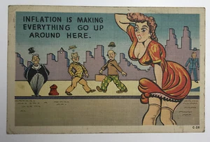 Postal estampada Inflación haciendo que todo suba falda Miami 1945 - Imagen 1 de 7
