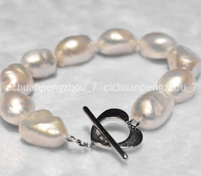 Fashion Huge 12-14mm White Akoya Freshwater Baroque Pearl Bracelet 7.5'' - Image 1 of 4