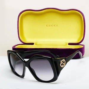 Gucci Sunglasses 2021 Oversized Black Grey Gold Large Square GG0875S 001 070125 - Picture 1 of 12