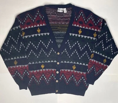 Piccadilly Cardigan Mens XL Tall Geometric Vintage Sweater Multicolor V Neck - Image 1 of 4