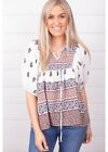 Ces Femmes Anna Boho Peasant Blouse 3/4 Sleeves White Floral Made In The U.S.A