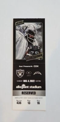 Los Angeles Chargers Las Vegas Raiders Ticket Stub 12/4/22  Bob Brown #16 HOF - Image 1 of 2